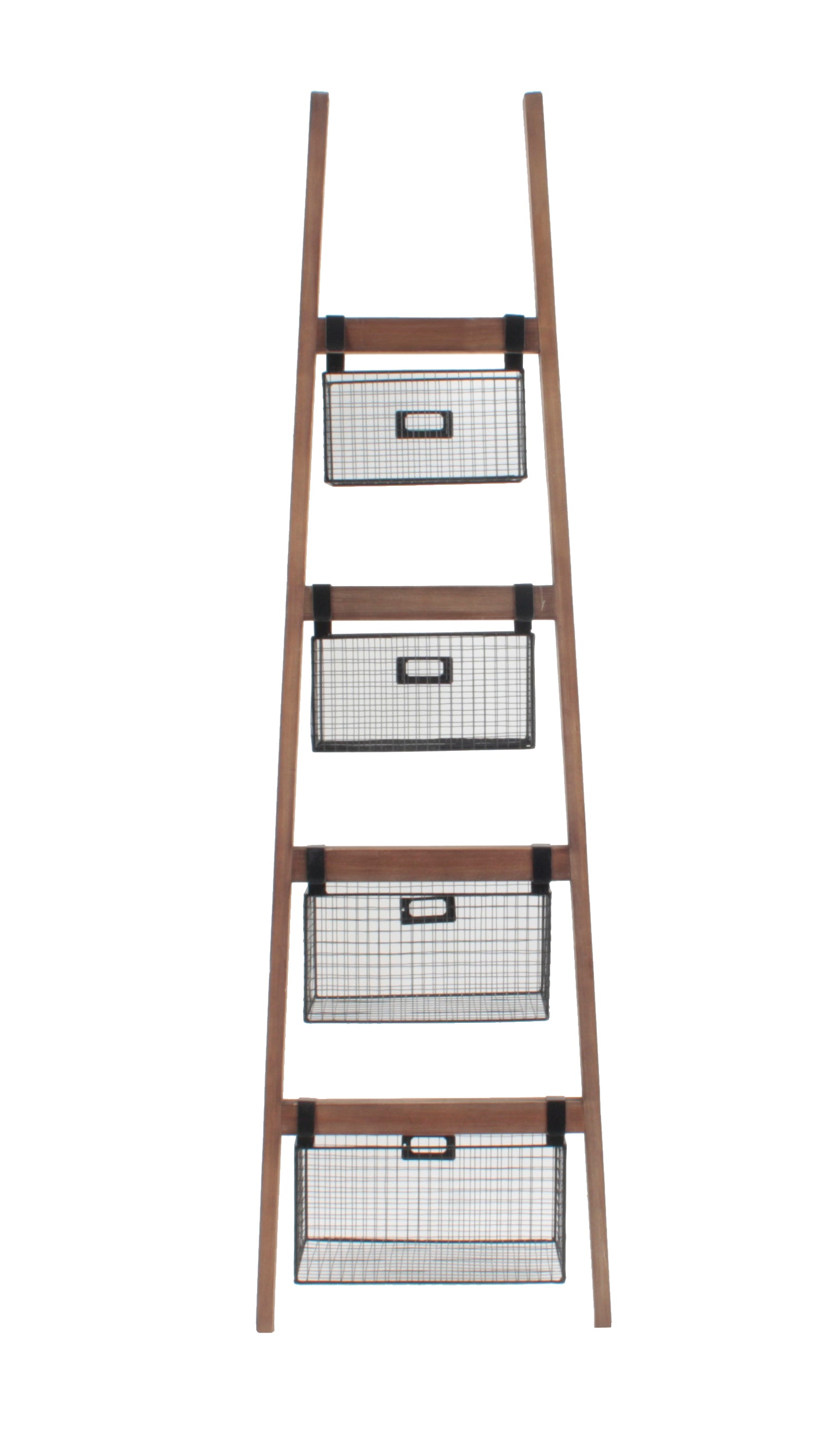 HOME DÉCOR Wood Ladder Shelf w/ Wire Baskets-Wald Imports