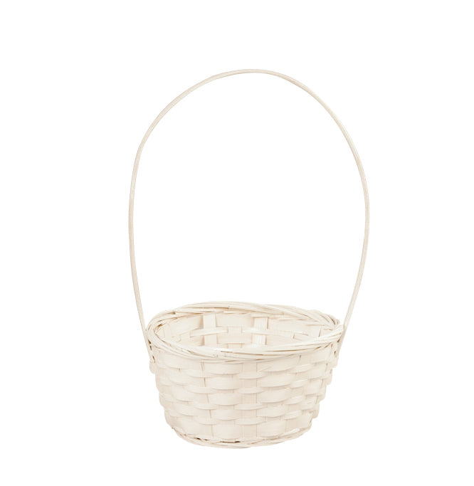 white woven planter 8" White Bamboo Basket With Handle