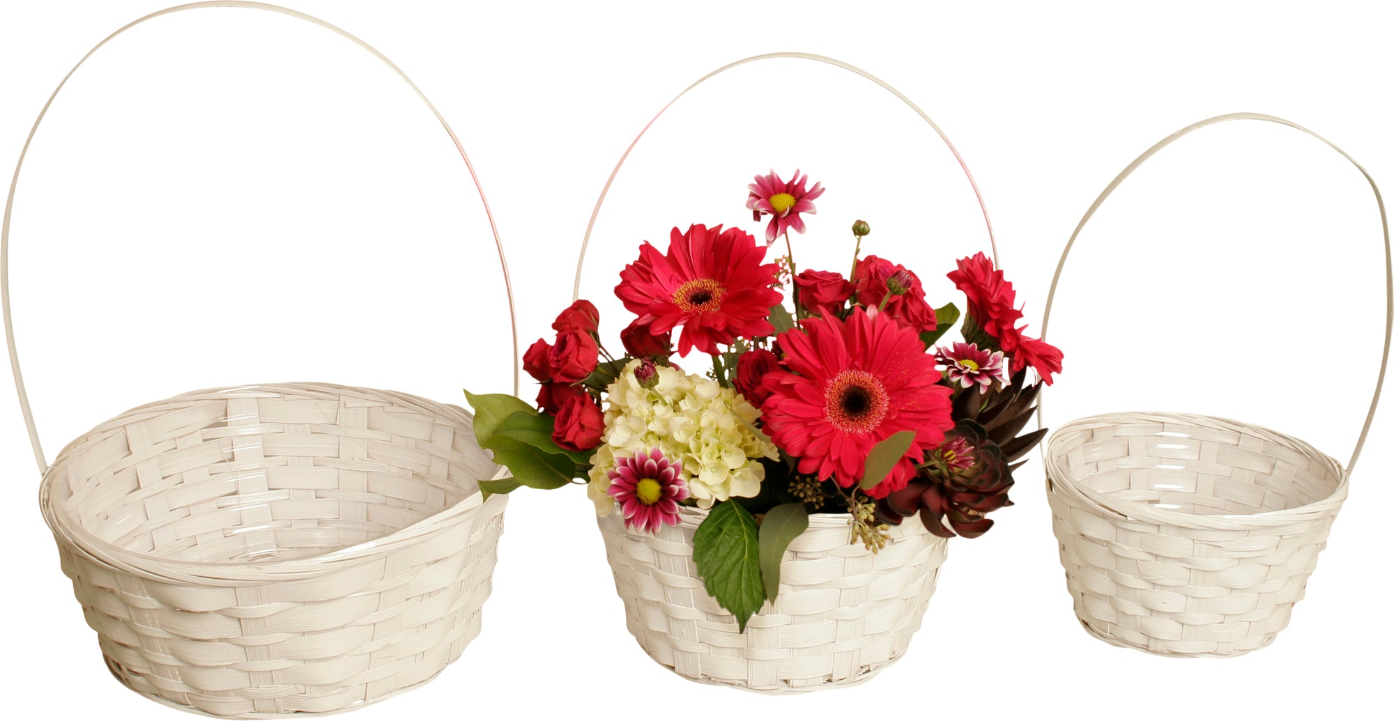 Set of 3 White Bamboo Baskets-Wald Imports