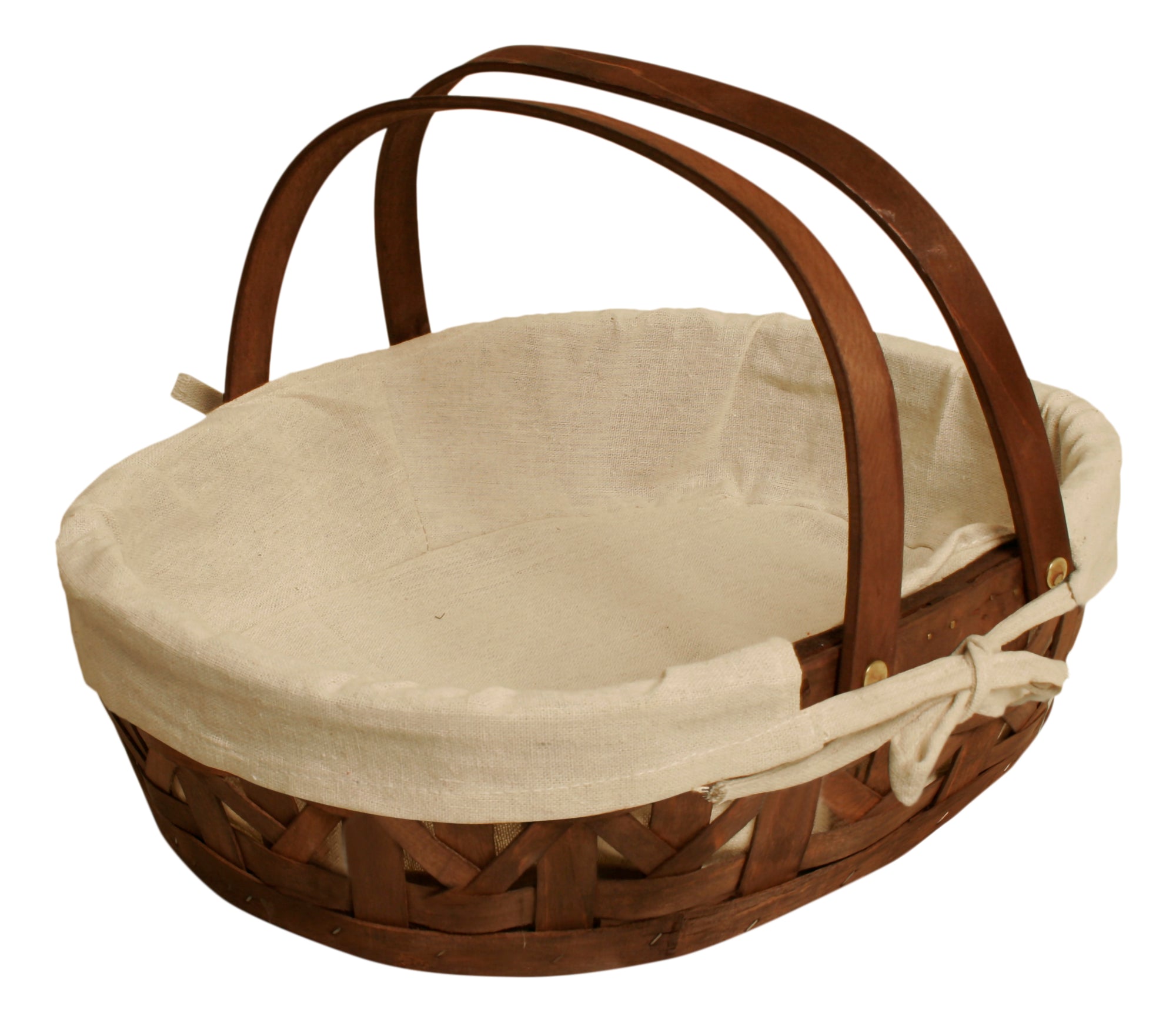12" Stained Woodchip Basket w/Cloth Liner-Wald Imports