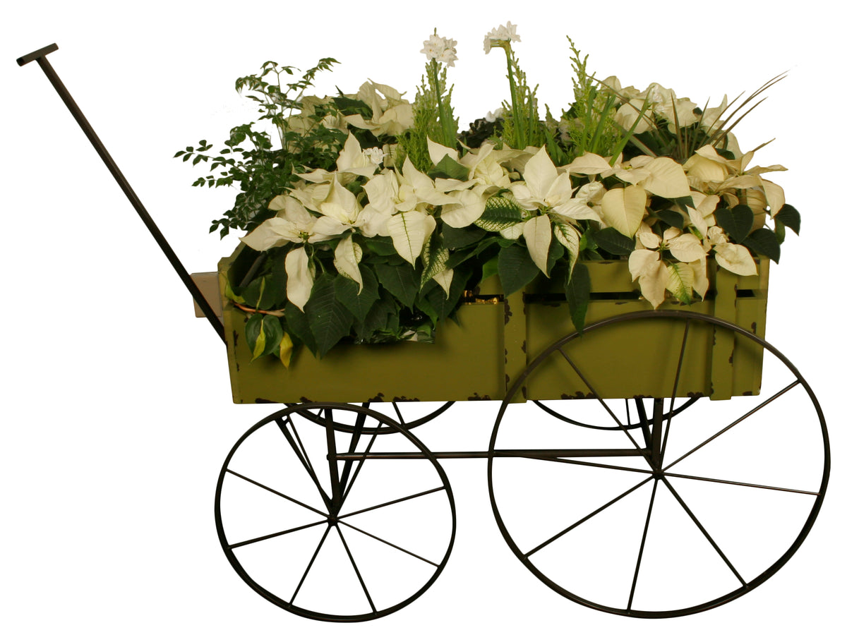 Green Distressed Wood Flower Cart-Wald Imports