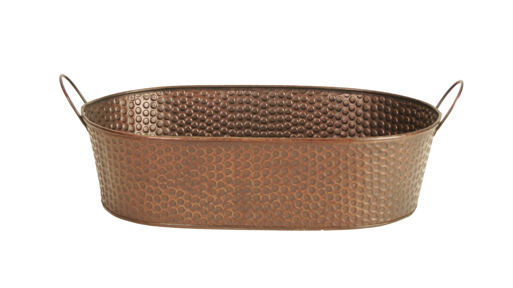 14" Oval Copper Tint Hammered Metal Planter-Wald Imports