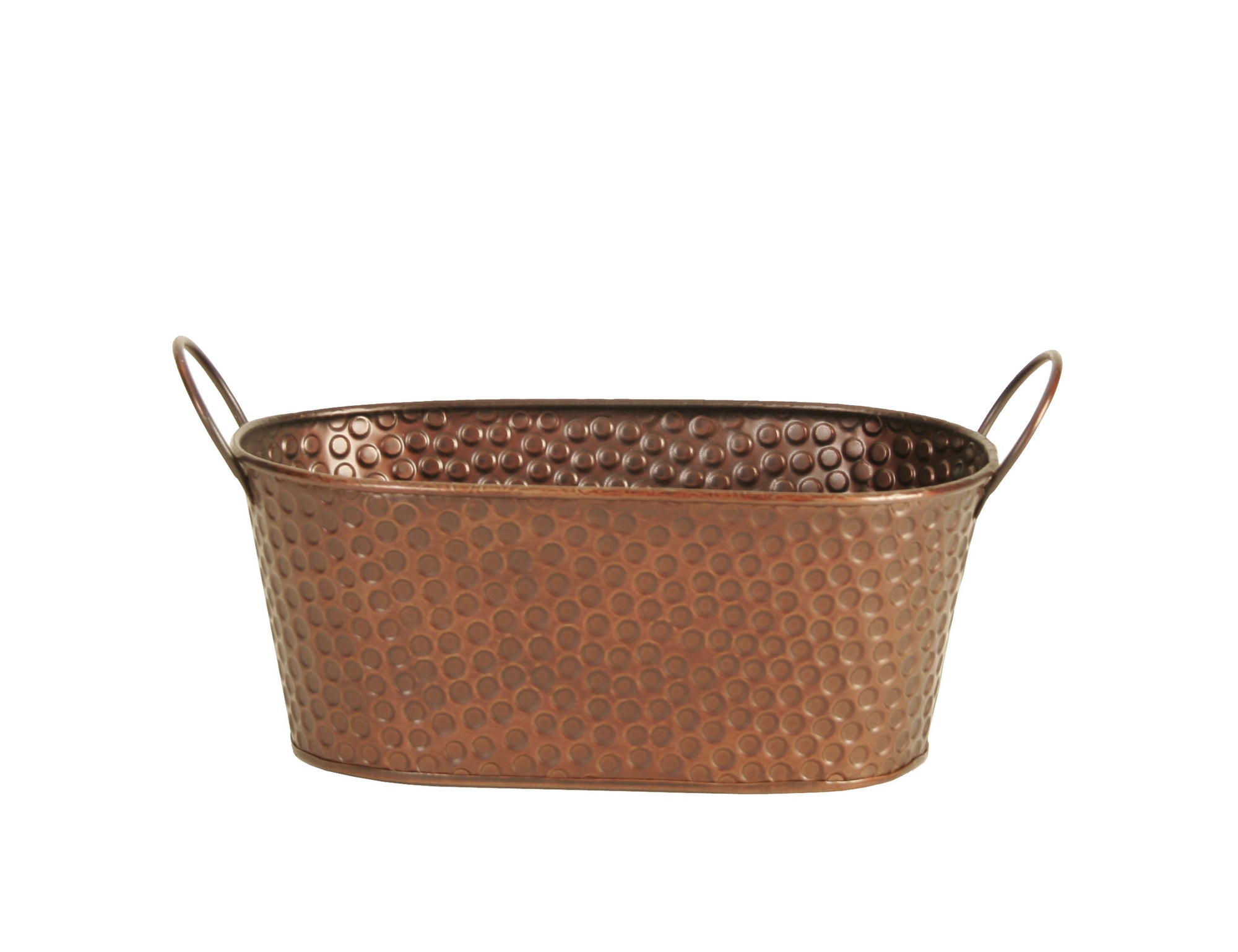 9" Oval Copper Tint Hammered Metal Planter-Wald Imports