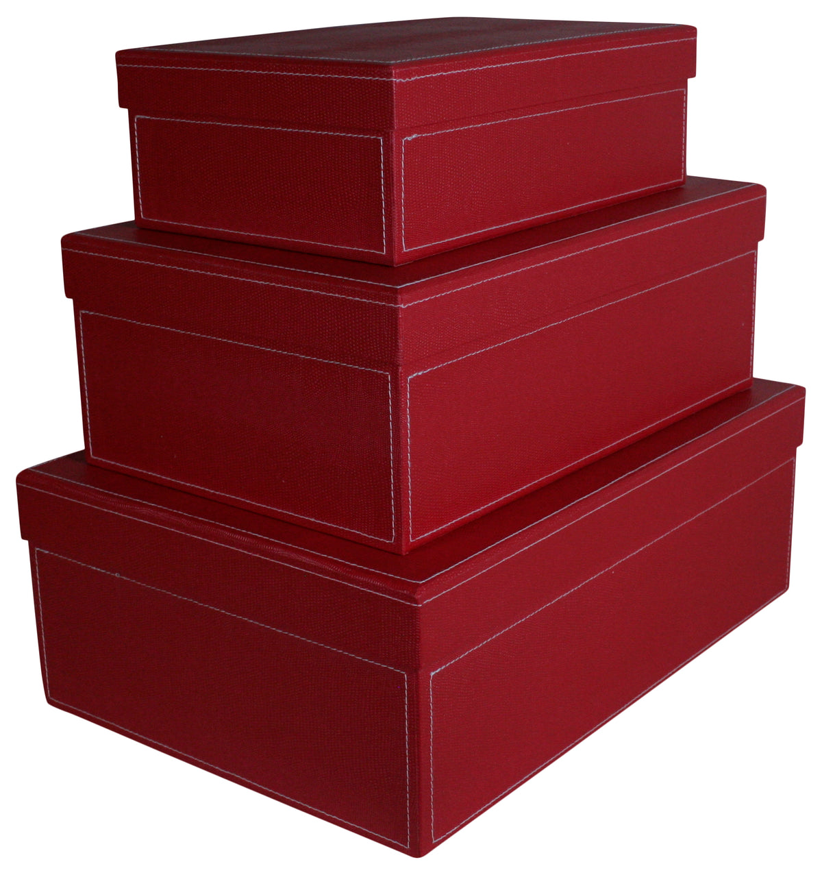 Set of 3 Red Rectangular Stacking Boxes w/Lids - 4 PACK