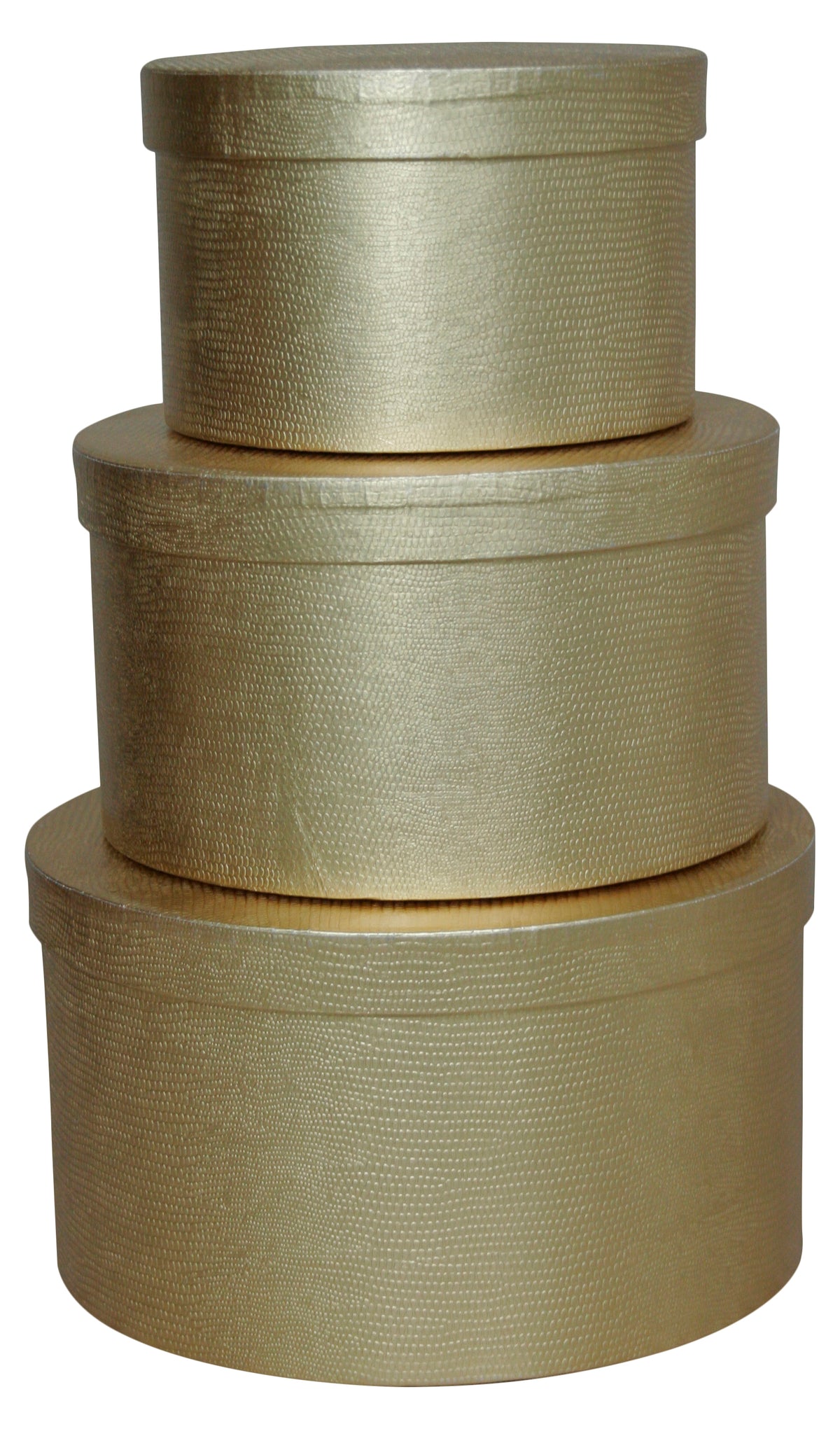 Set of 3 Large Gold Stacking Boxes w/Lids