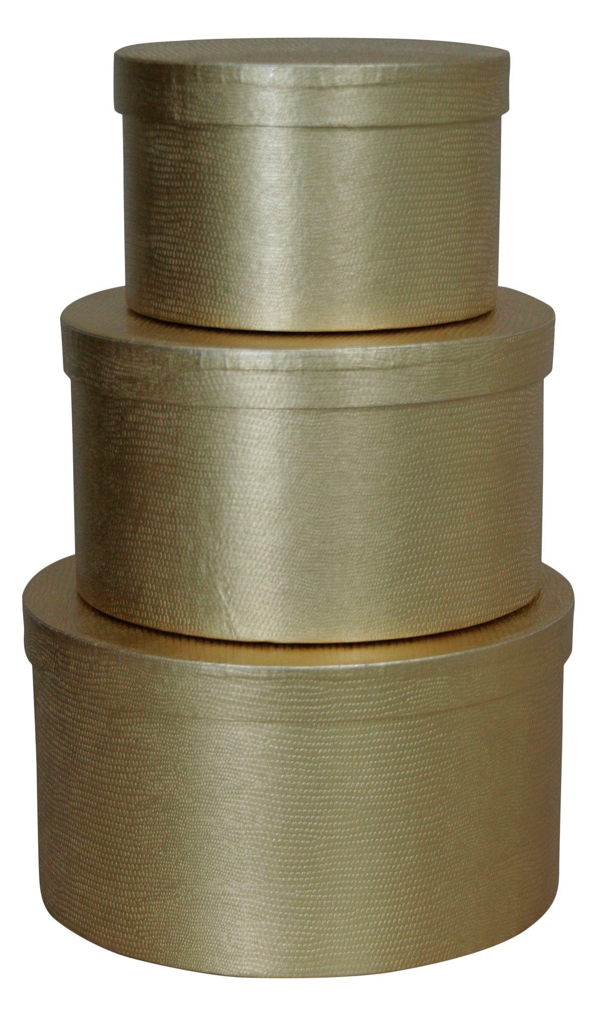Set of 3 Gold Stacking Boxes w/Lids