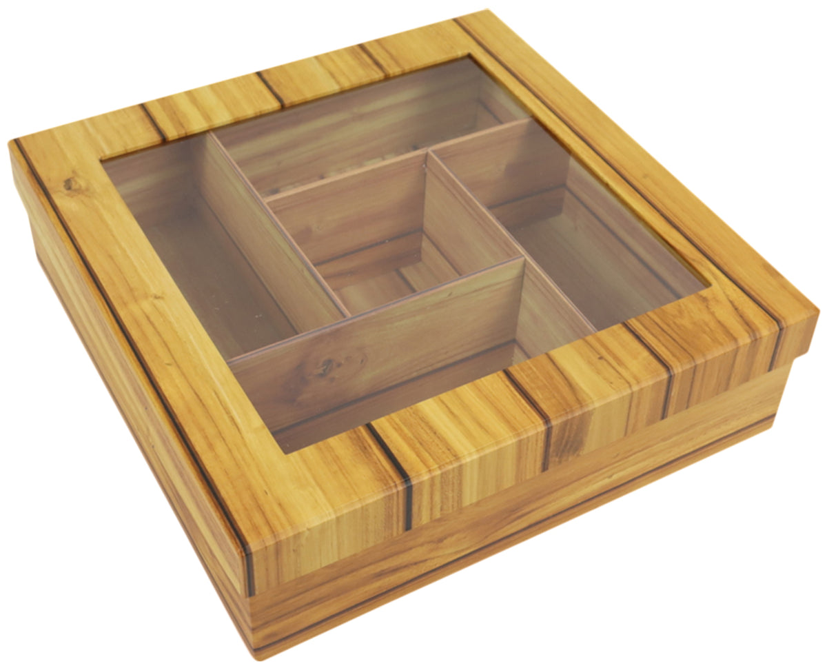 Large Wood Grain Paperboard Storage Tray w/Lid