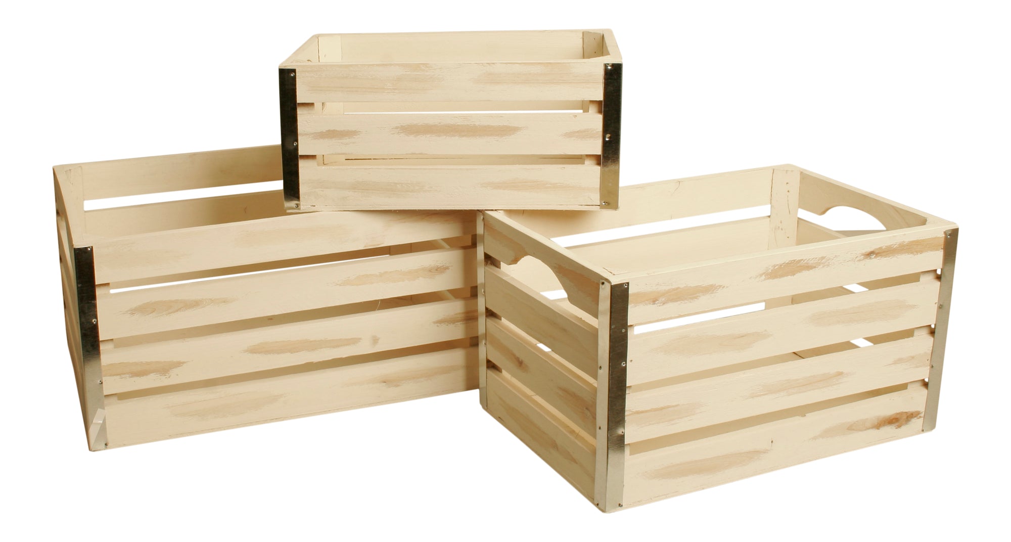 Set of 3 Sm Wood Crates w/ Metal Trim-Wald Imports
