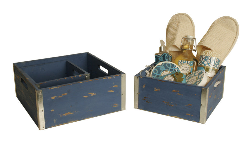 Set of 3 Blue Wood Crates-Wald Imports