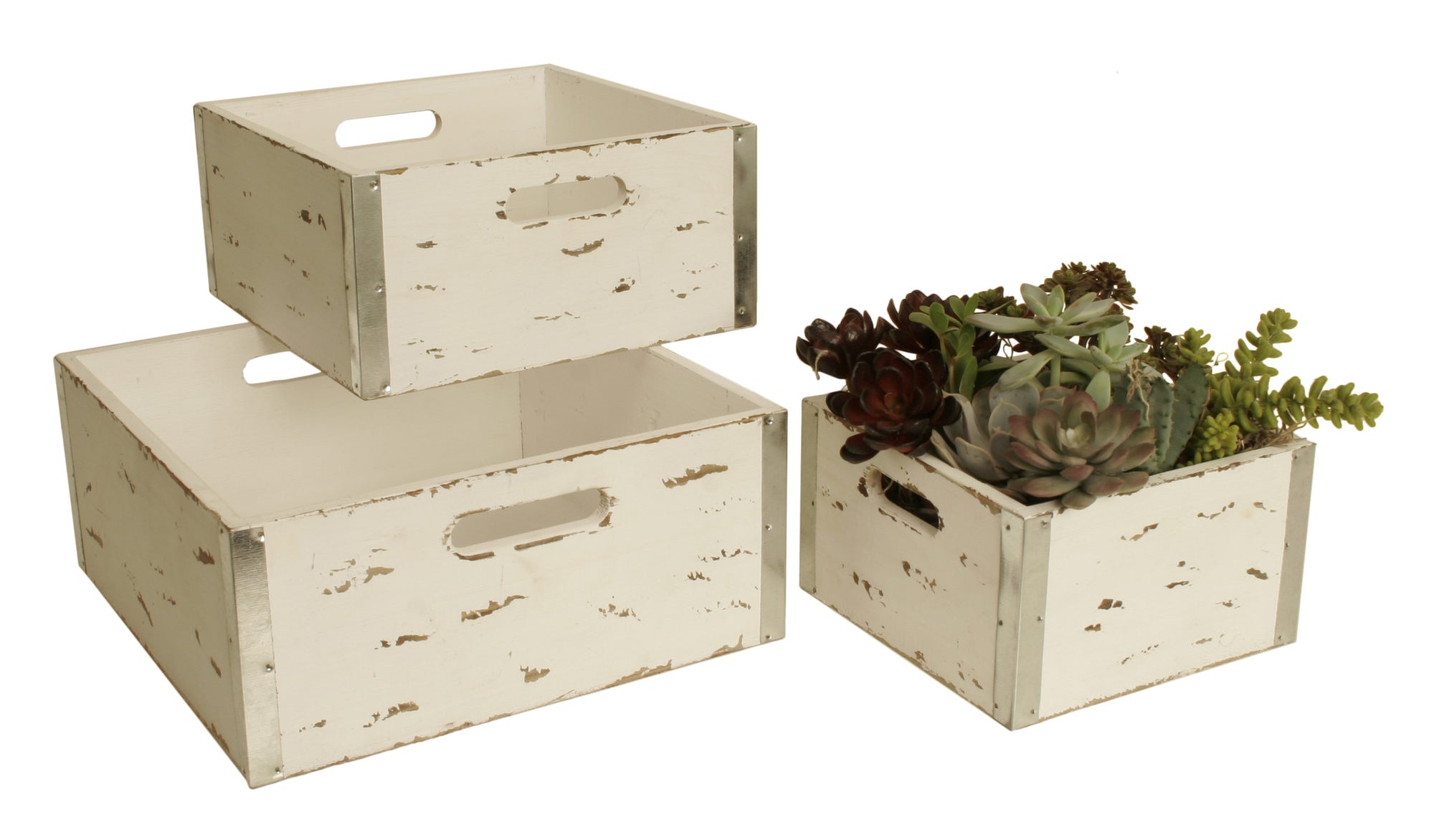 Set of 3 White Wood Crates-Wald Imports