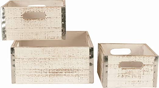 Set of 3 Square Crates w/ Metal Trim