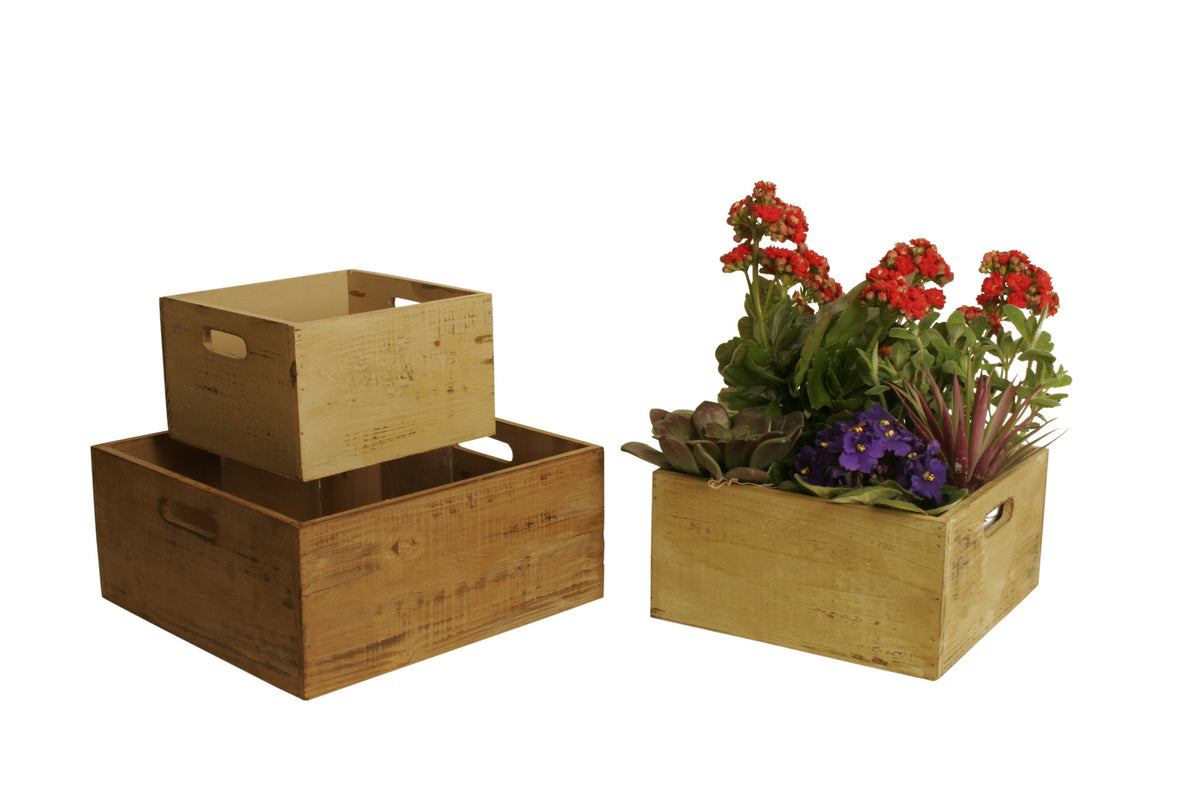 Set of 3 Sq Rustic Wooden Crates Asst.-Wald Imports