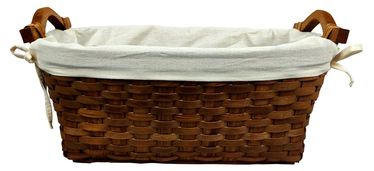 16.5&quot; Stained Woodchip Basket w/CottonLiner &amp; Wood Handles