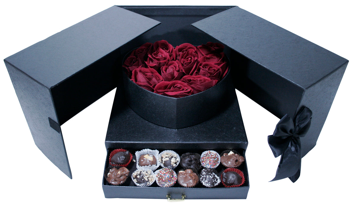 Black Split Heart Box w/Drawer - 6 PACK
