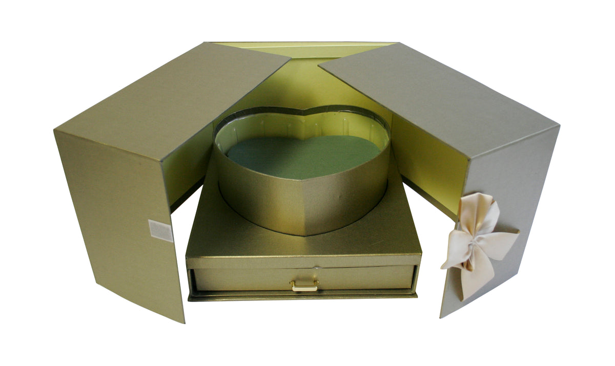 Gold Split Heart Box w/Drawer - 6 PACK