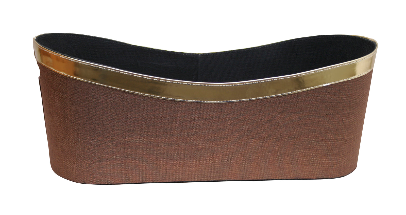 22" Brown Fabric & Gold Faux Leather Tote-Wald Imports