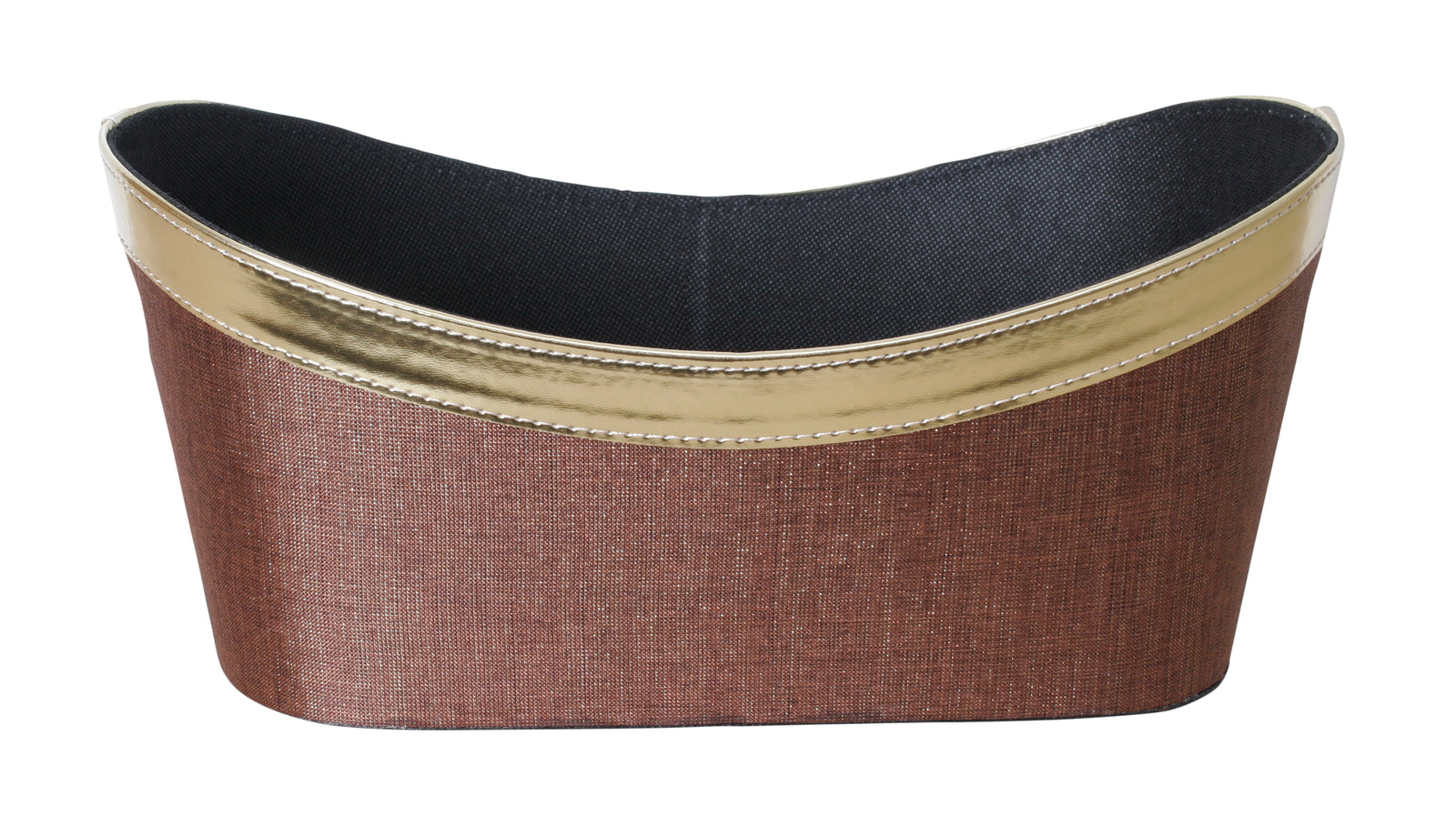 Double 6" Brown Fabric & Gold Faux Leather Tote-Wald Imports