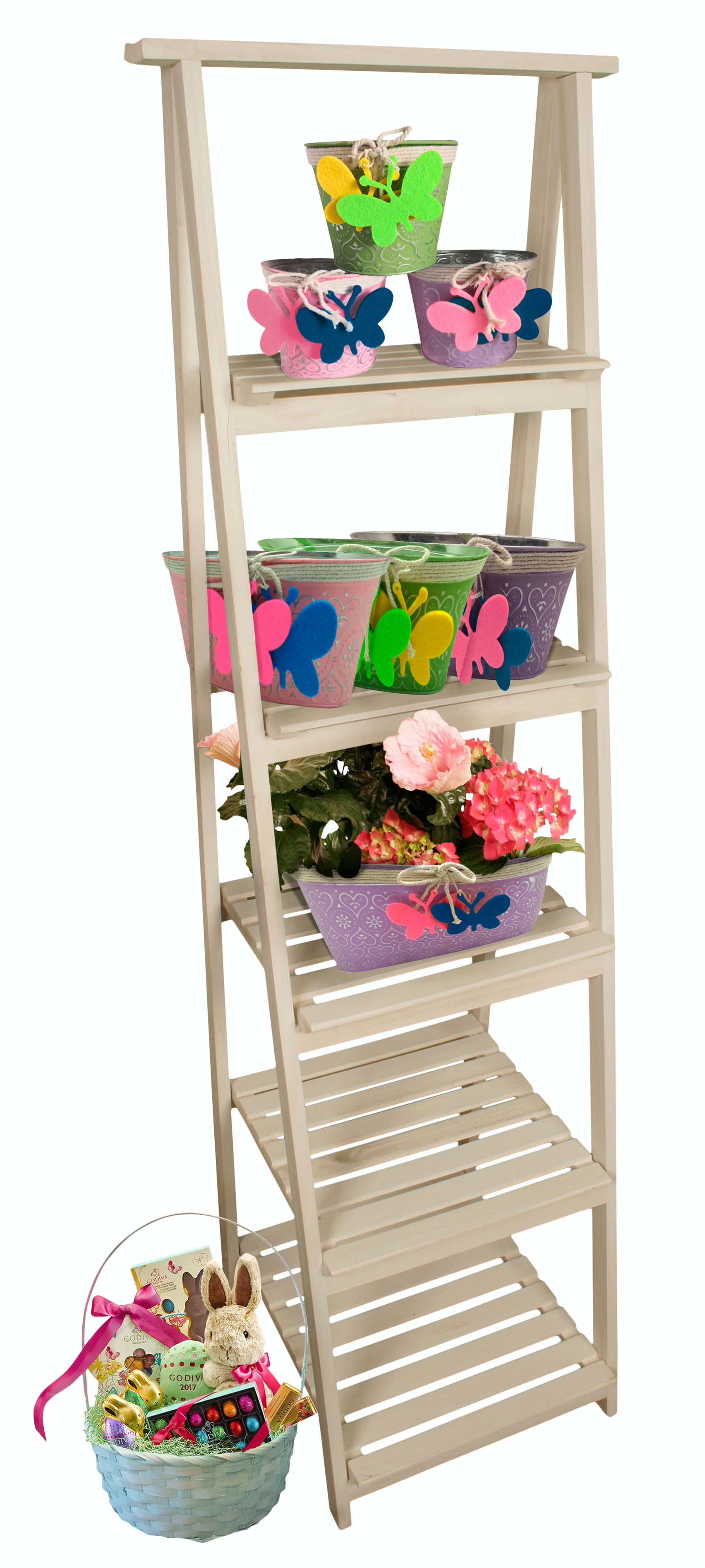 Display White Wash Gradient Ladder w/ 5 Shelves-Wald Imports