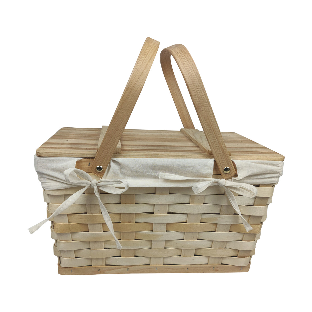 Natural Woodchip Picnic Basket w/Cotton Liner