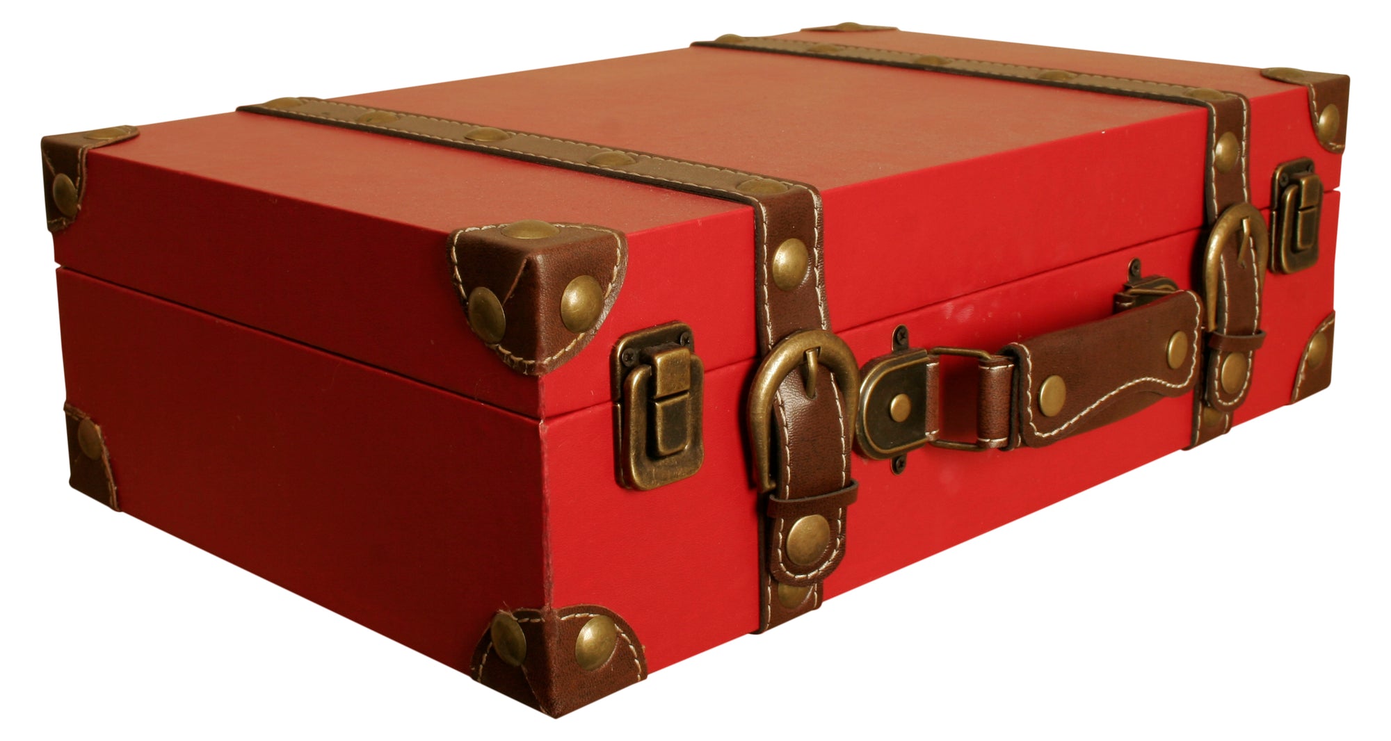 Red Faux Leather Suitcase-Wald Imports